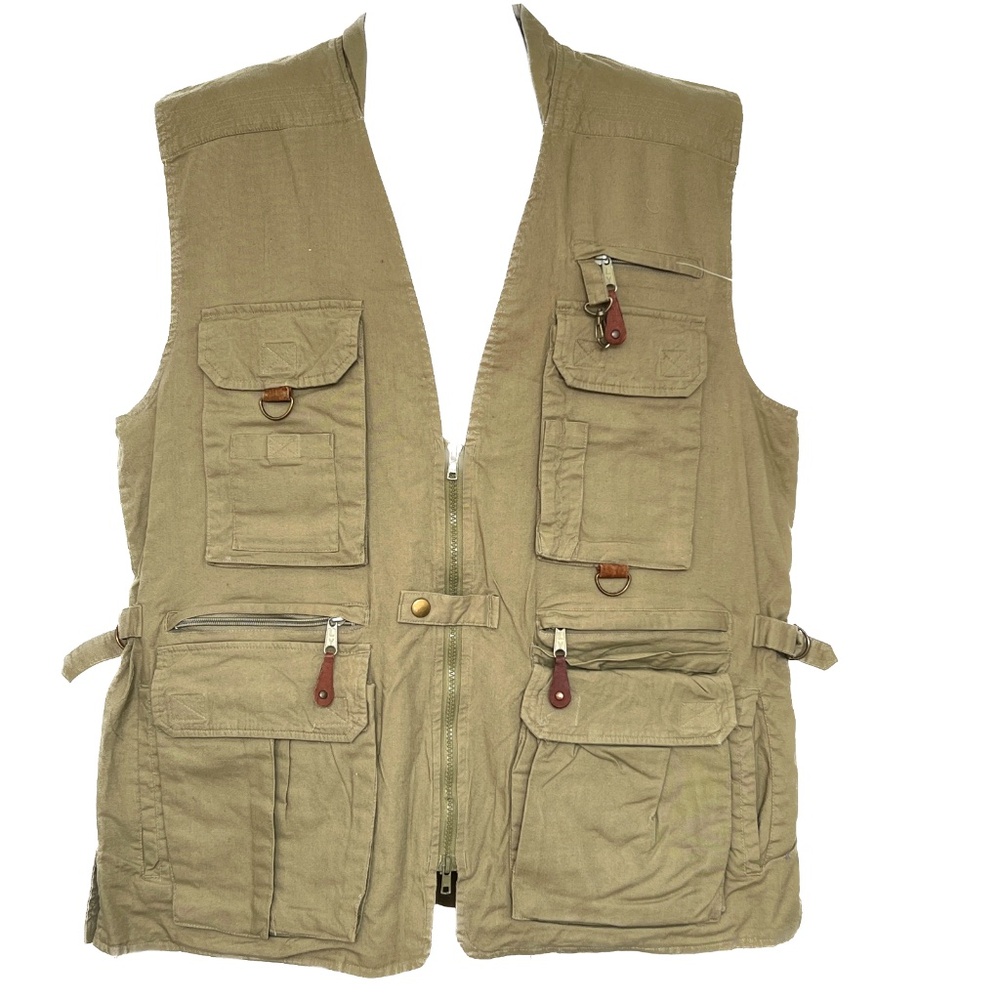 Bushline Fishing Vest Green Size  Large Outdoor Utility Lots Pockets Cotton NEW